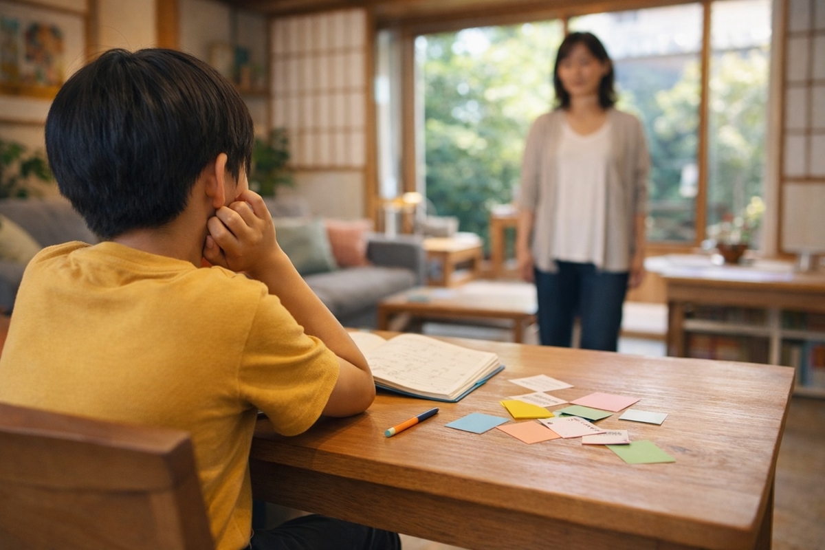 英語学習が続かず親子が困っている家庭のイメージ