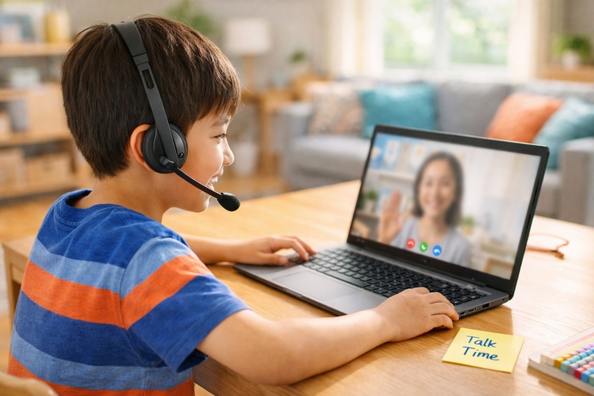 子どもがオンライン英会話で実際に話す時間（発話量）を意識している様子
