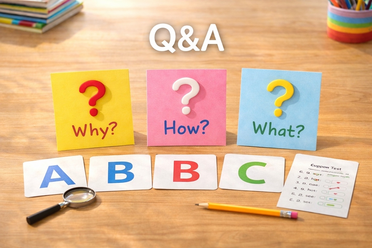 小学生の英語学習でよくある質問をまとめるQ&Aのイメージ
