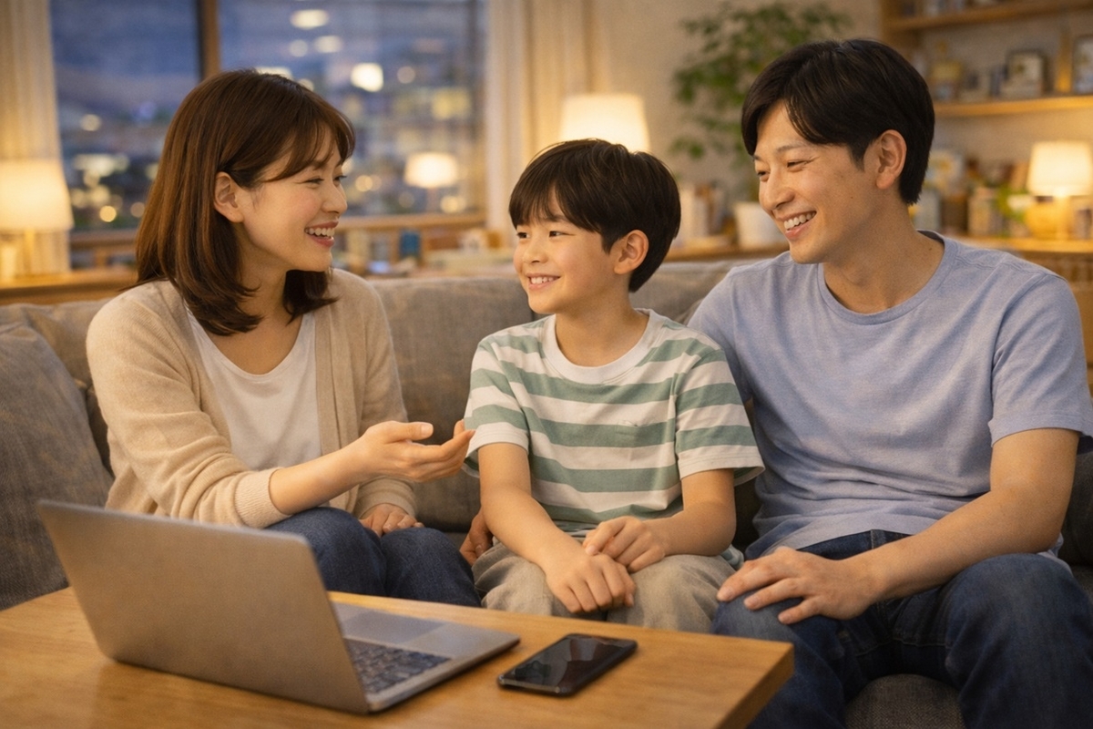 家族で相談しながら家庭教師を比較検討するイメージ