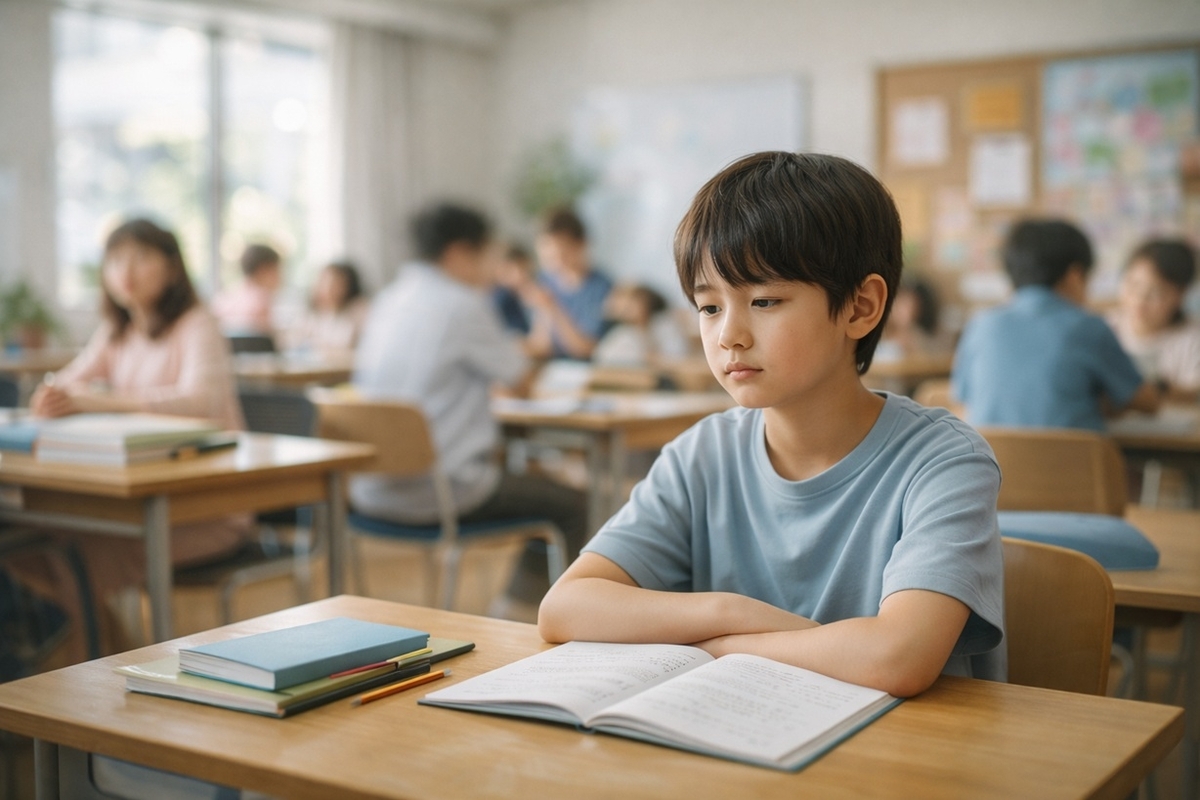 教室の刺激が多く集中しづらい子どものイメージ