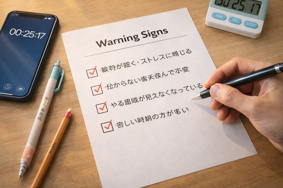 塾が合っていない可能性をチェックシートで確認している手元