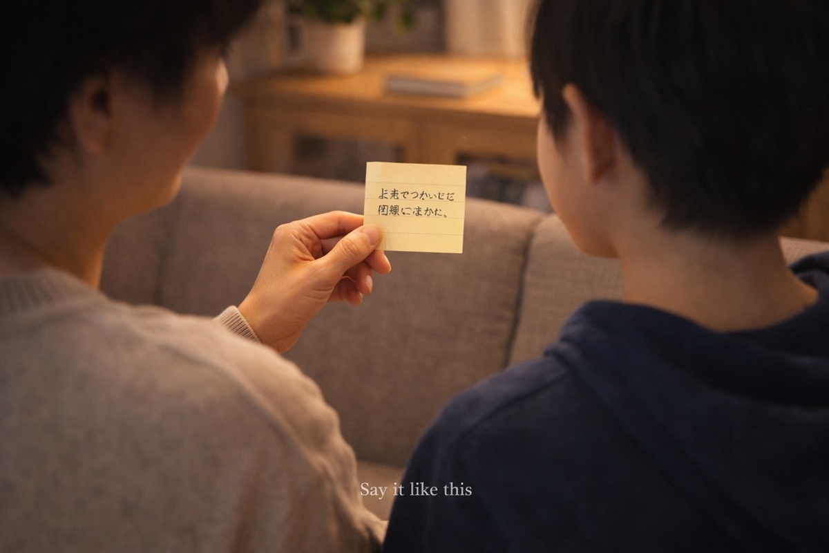 塾をやめたいと言う子に、親が落ち着いて声をかける場面