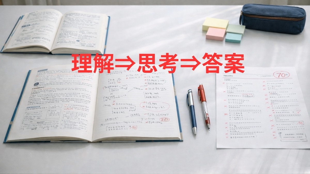 理解から思考、答案化までの流れを机上で表した学習構造イメージ