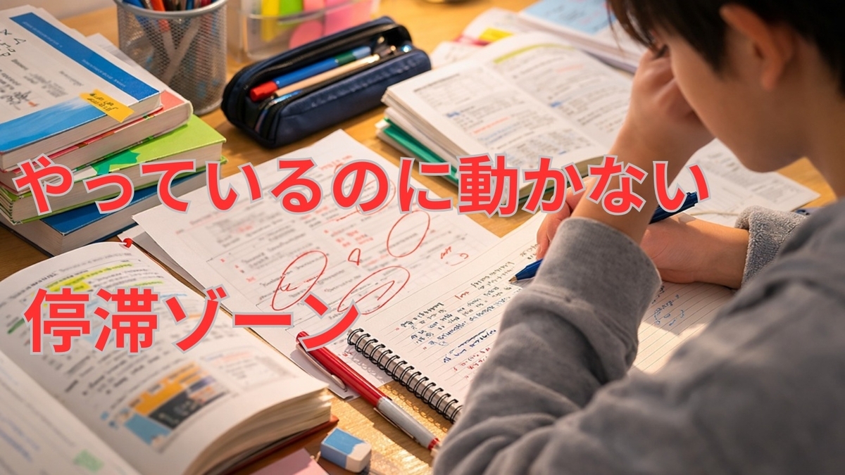 ワークや提出物は終えているのに成績が横ばいの学習机のイメージ