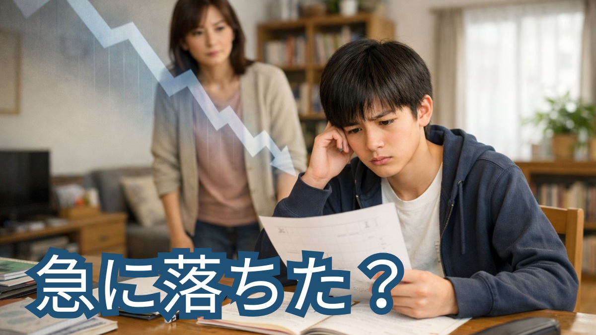 中学生の点数低下に不安を感じる家庭学習の様子