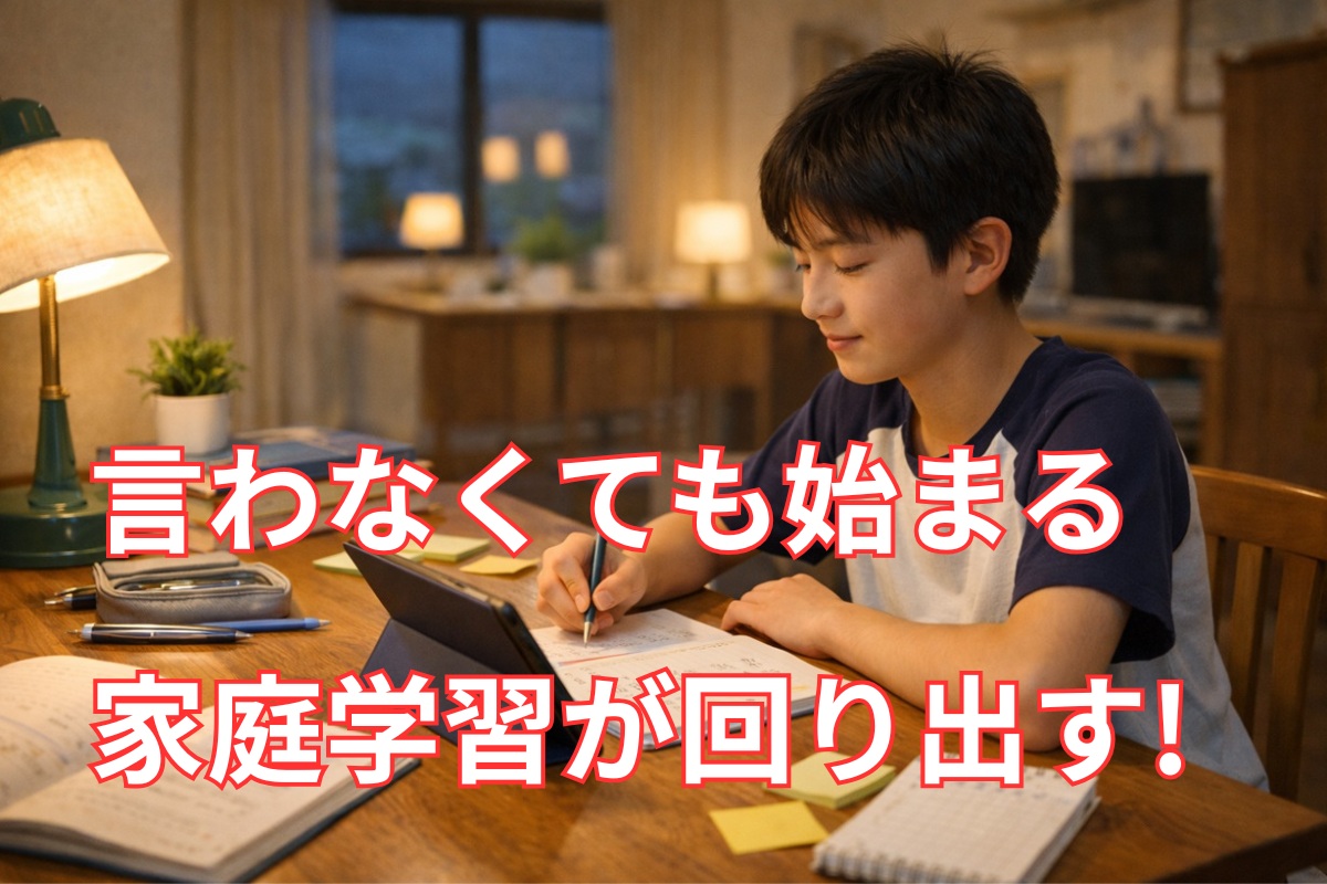 中学生が整った家庭学習環境で自然に勉強を始めている前向きなイメージ