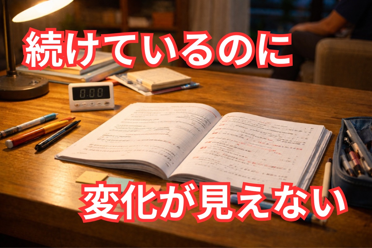 家庭学習は続けているが手応えが見えにくい中学生の学習机の様子