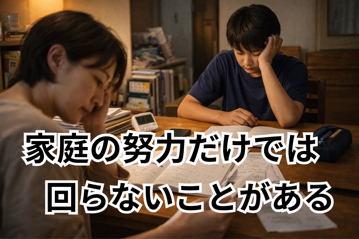 親がサポートしても勉強が進まず消耗している家庭学習の様子