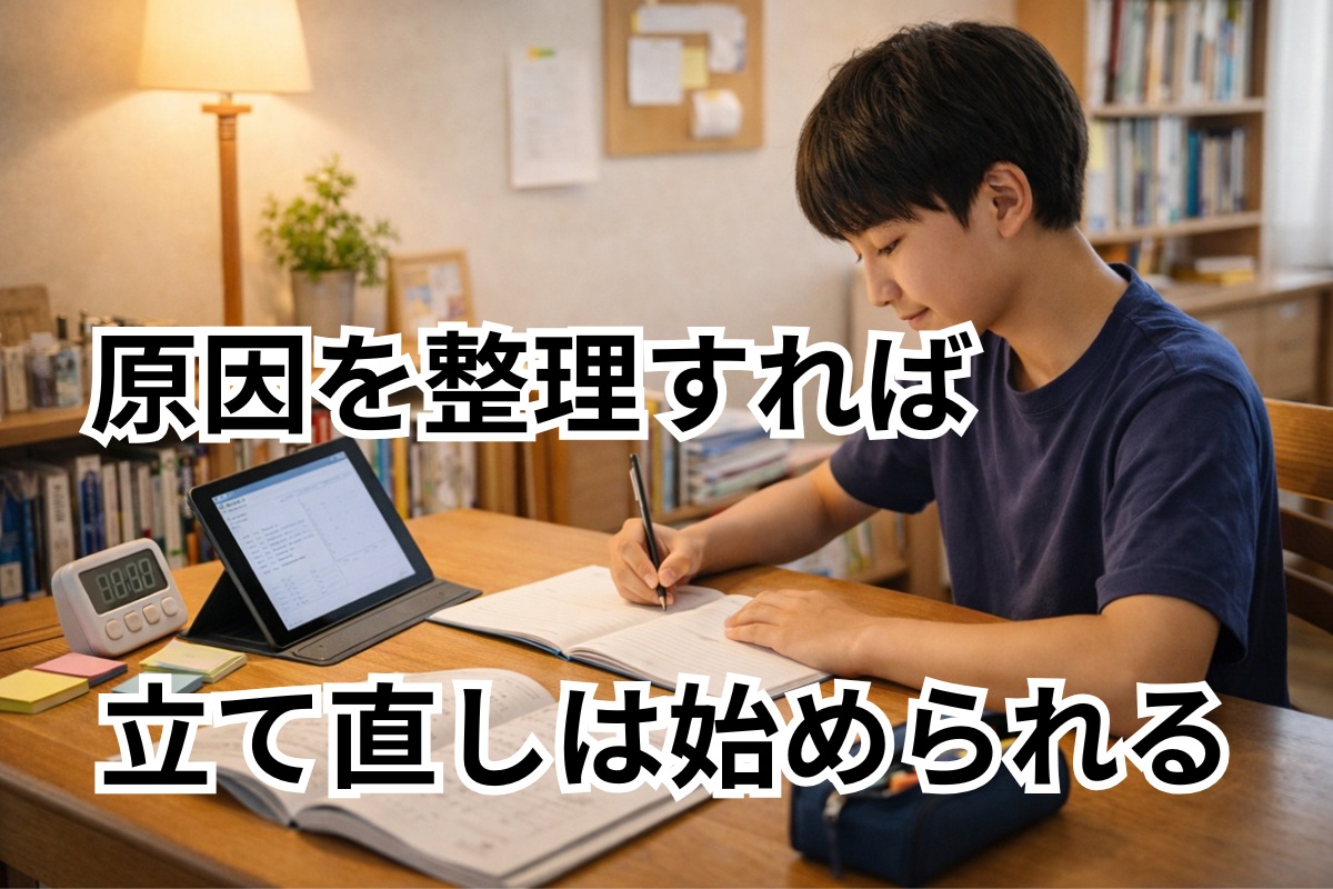 整理された机で中学生が自然に学習を始めている前向きな家庭学習の様子