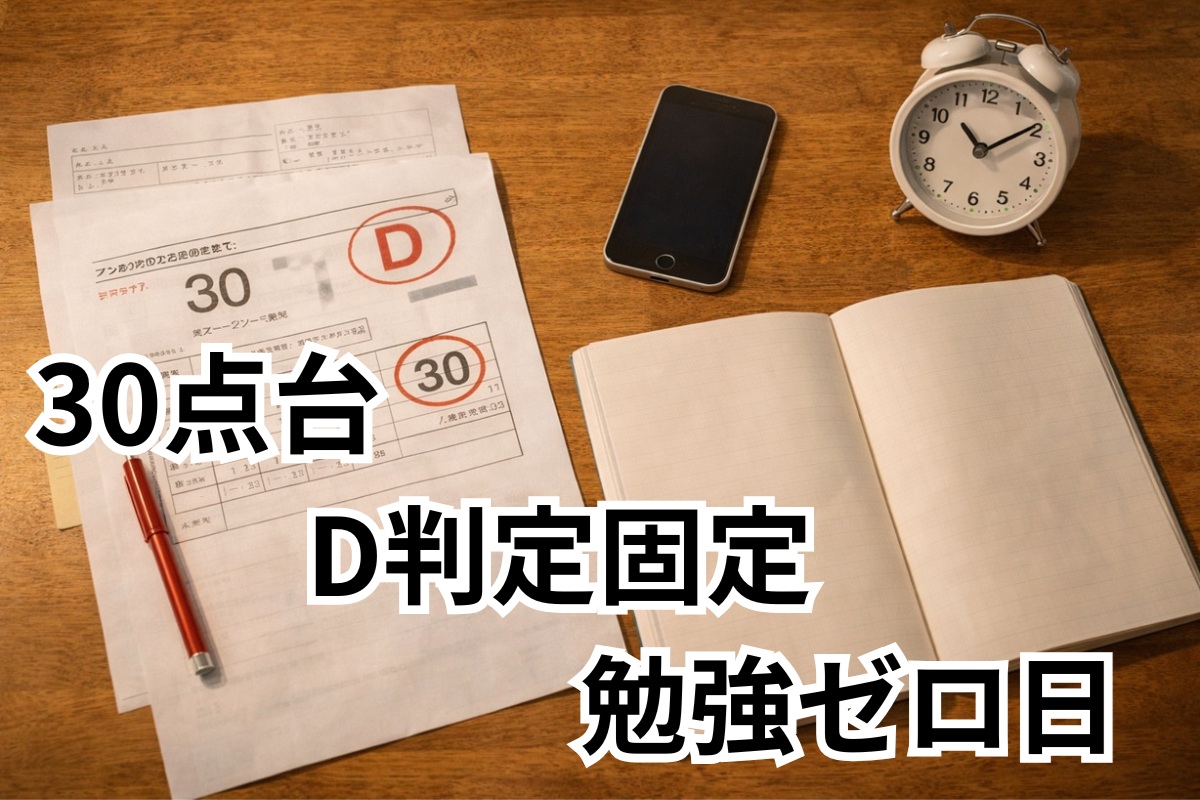 30点台とD判定固定と勉強ゼロ日を連想させる中学生の学習机