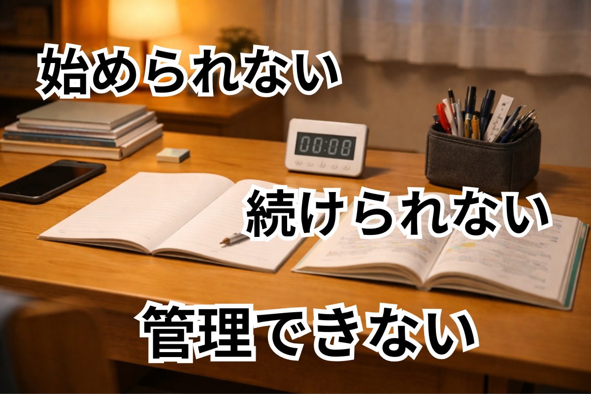 学習の流れが止まっていることを表す中学生の学習机