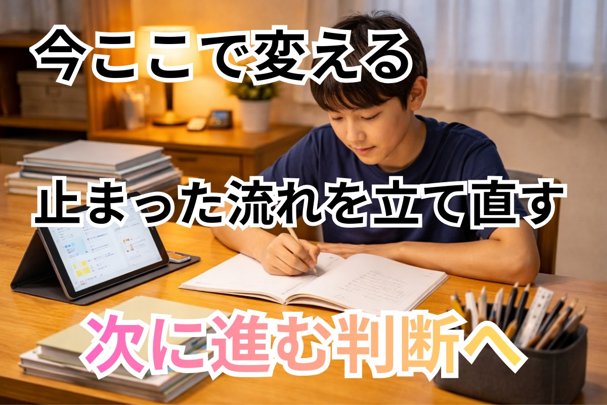前向きに学習を始められるようになった中学生の家庭学習風景