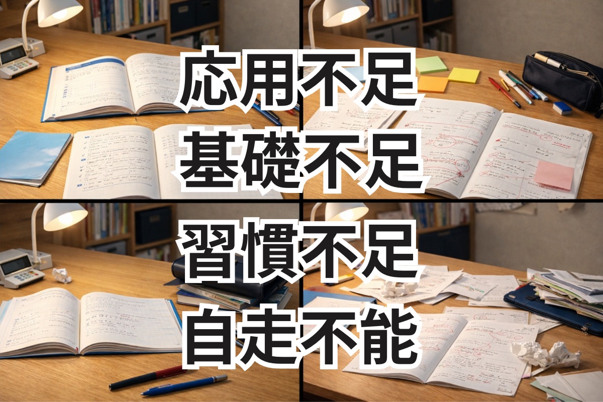 中学生のテスト停滞が4つのタイプに分かれることを示すイメージ
