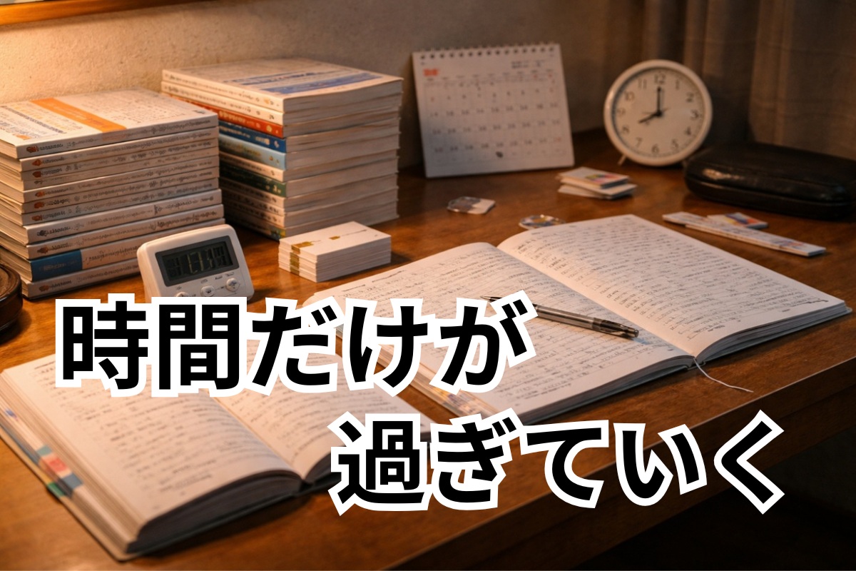 時間だけが過ぎて成績の停滞が続く家庭学習机のイメージ