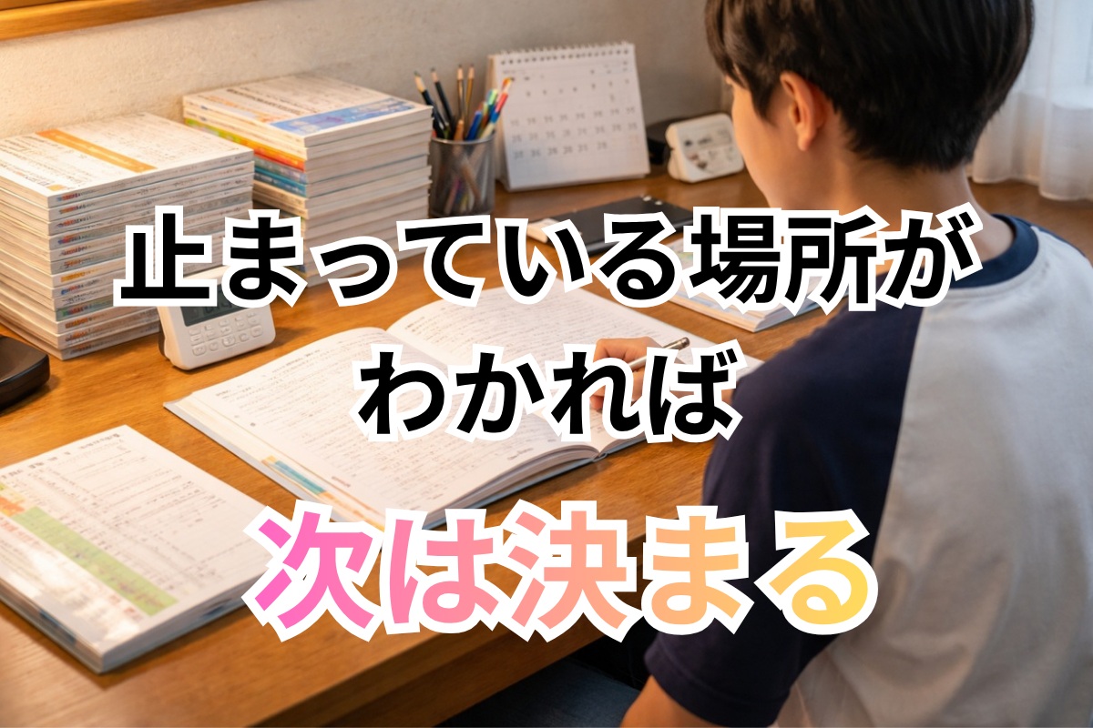 原因が整理されて次の一歩を始める中学生の家庭学習風景