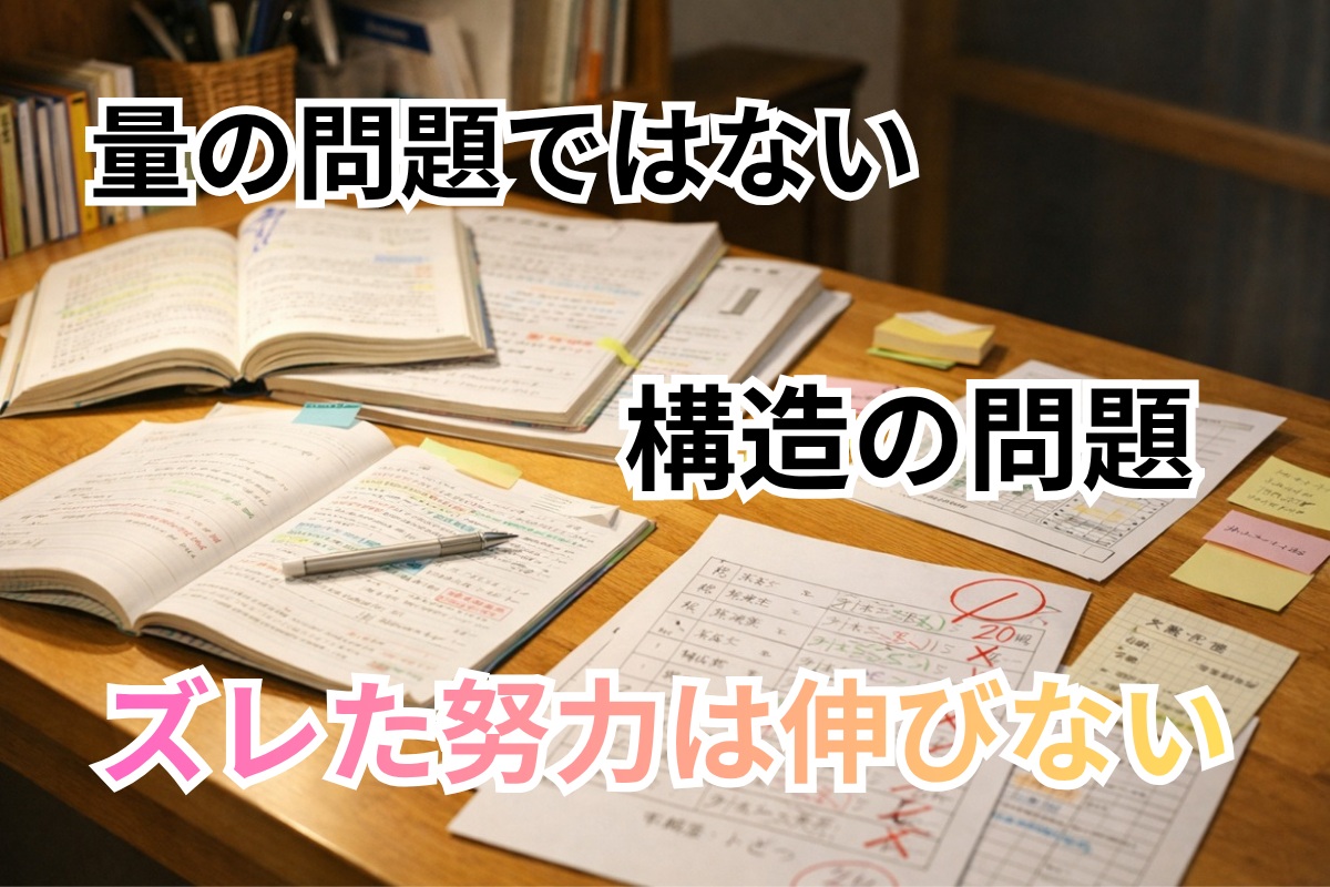 勉強量はあるのに結果につながっていない中学生の学習机
