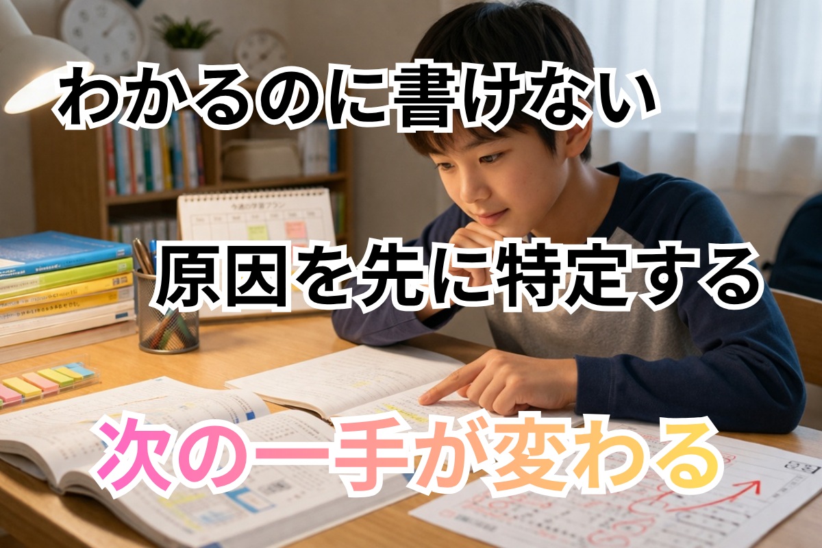 分かっているのに書けない原因を整理しようとしている中学生の学習風景