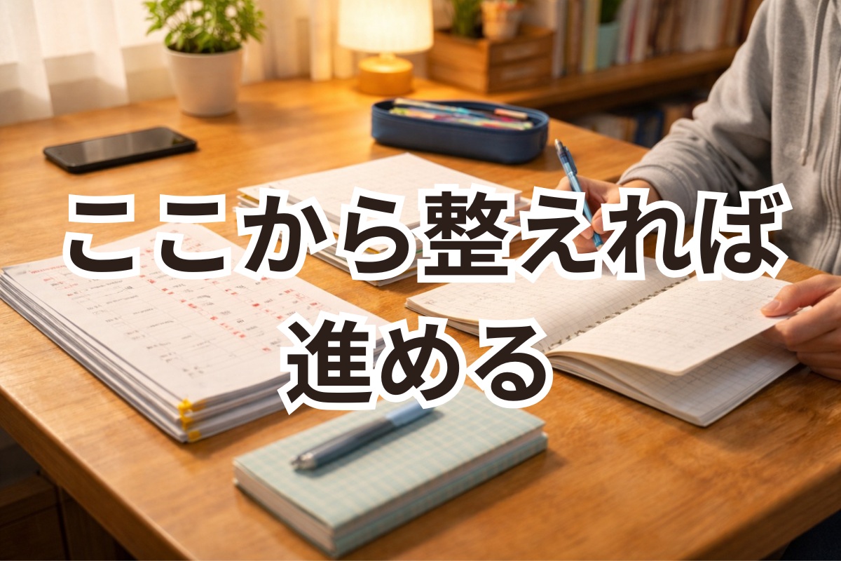 整理された学習環境で次に進もうとする中学生