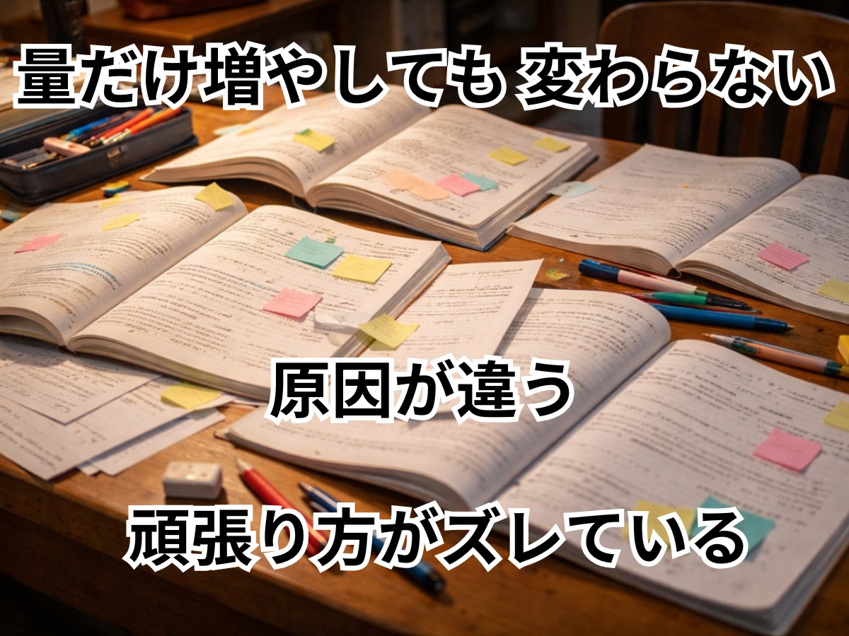 教材やノートが増えているのに整理されず量だけ積み上がっている学習机