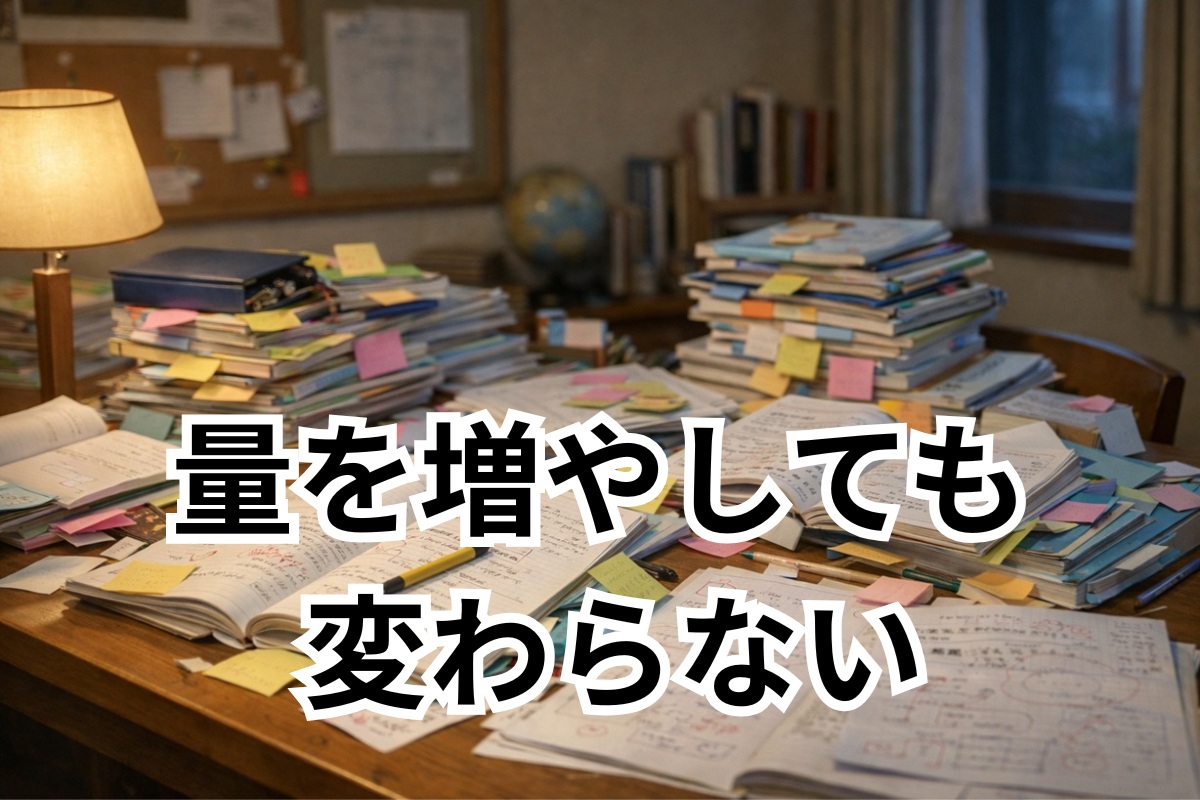 勉強量は多いのに成果につながっていない中学生の学習机