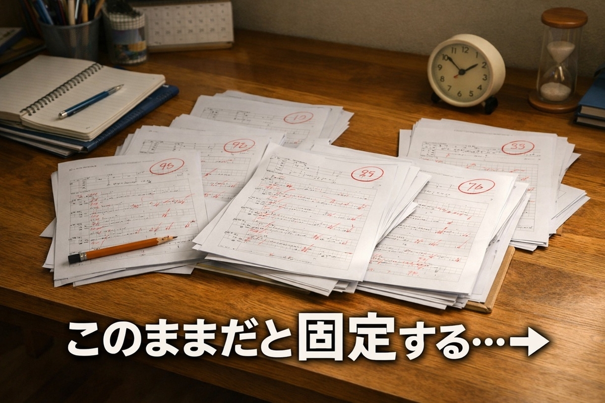 同じようなテスト結果が続き成績が変わらない状態