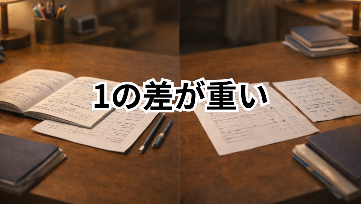 わずかな差が受験結果に影響することをイメージさせる学習机の比較
