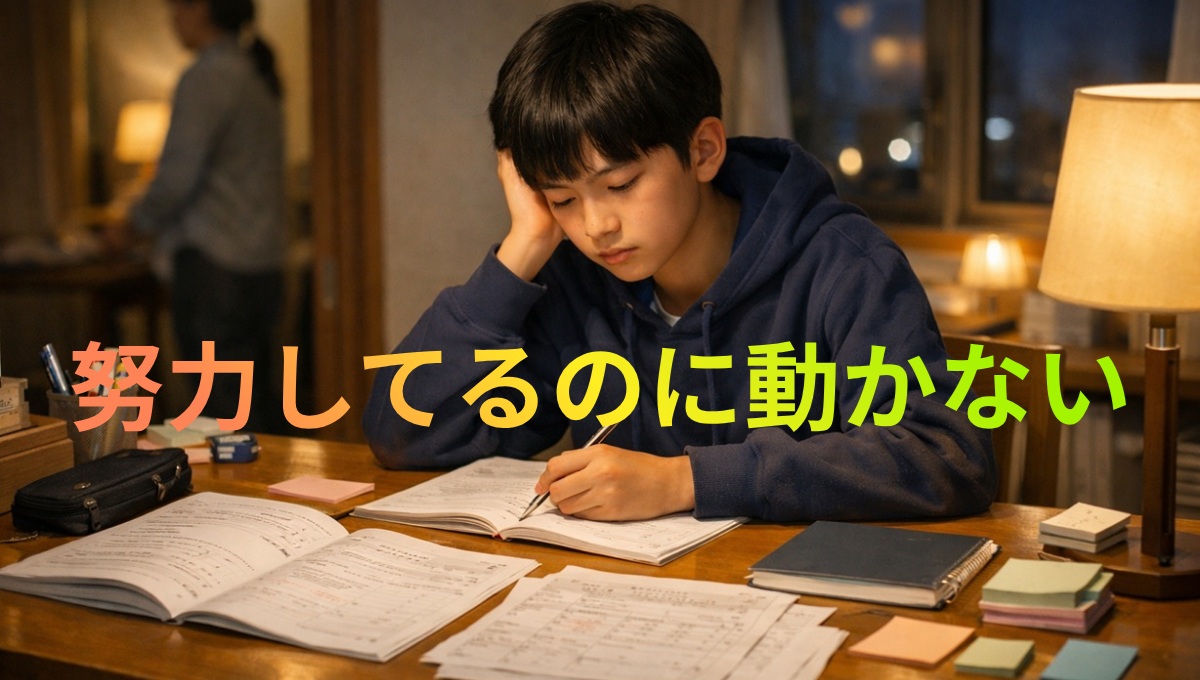受験が近いのに成績が動かず不安を抱えながら勉強する中学生