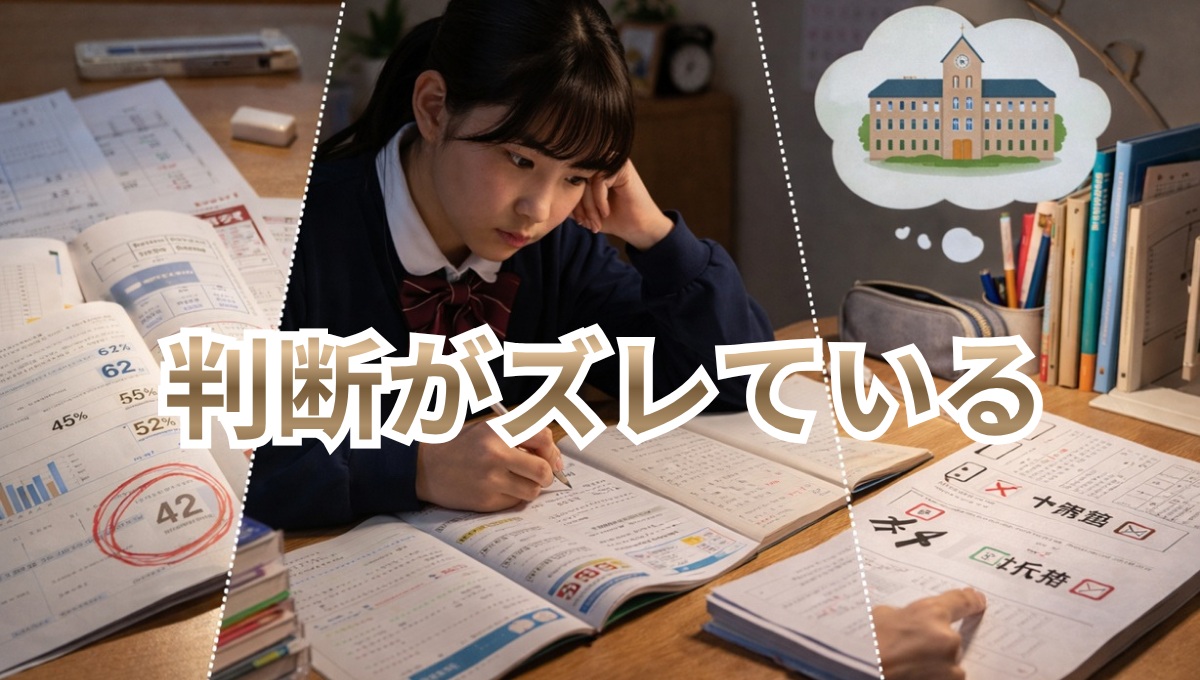 学習と志望校判断が噛み合っていない状態のイメージ
