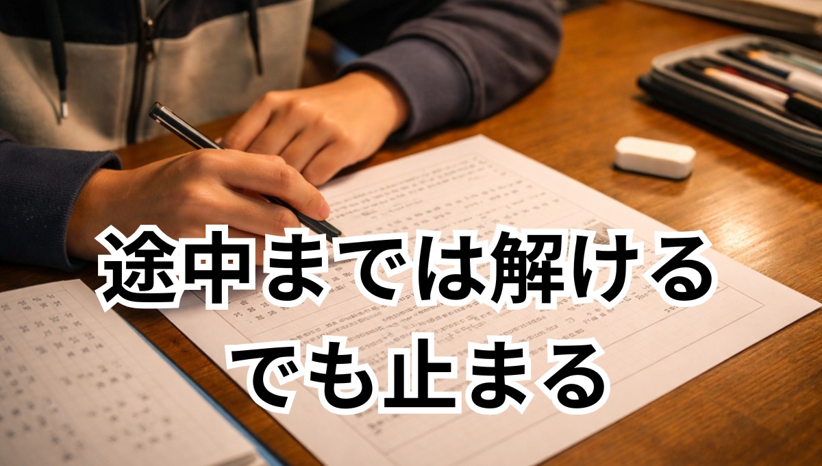 途中までは解けるのに途中で手が止まる中学生の机上