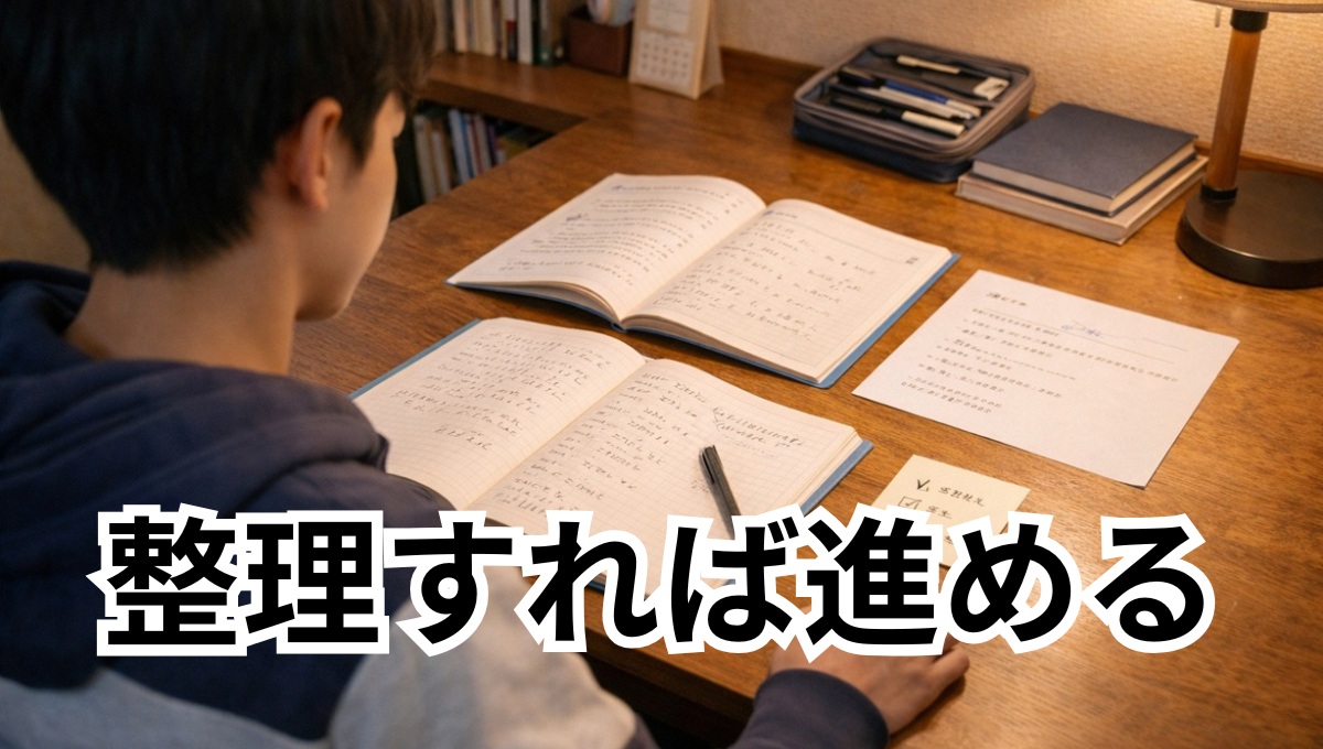 整理された学習環境で次の一歩を踏み出そうとする中学生