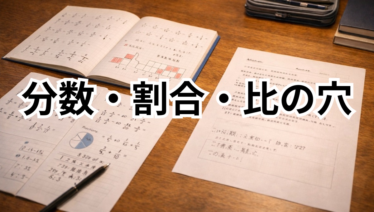 分数や割合の基礎のズレが文章題の苦手につながっている机上イメージ