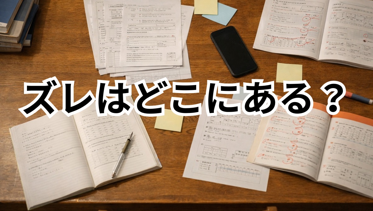 家庭学習の中でズレが起きていることを表した中学生の学習机