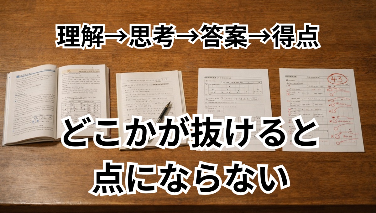 理解から得点までの学習工程のどこかでズレが起きている様子