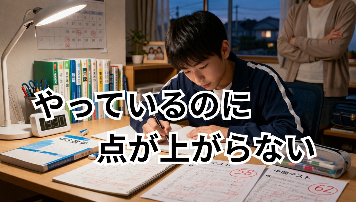 家庭学習を頑張っているのにテストの点が上がらず悩む中学生