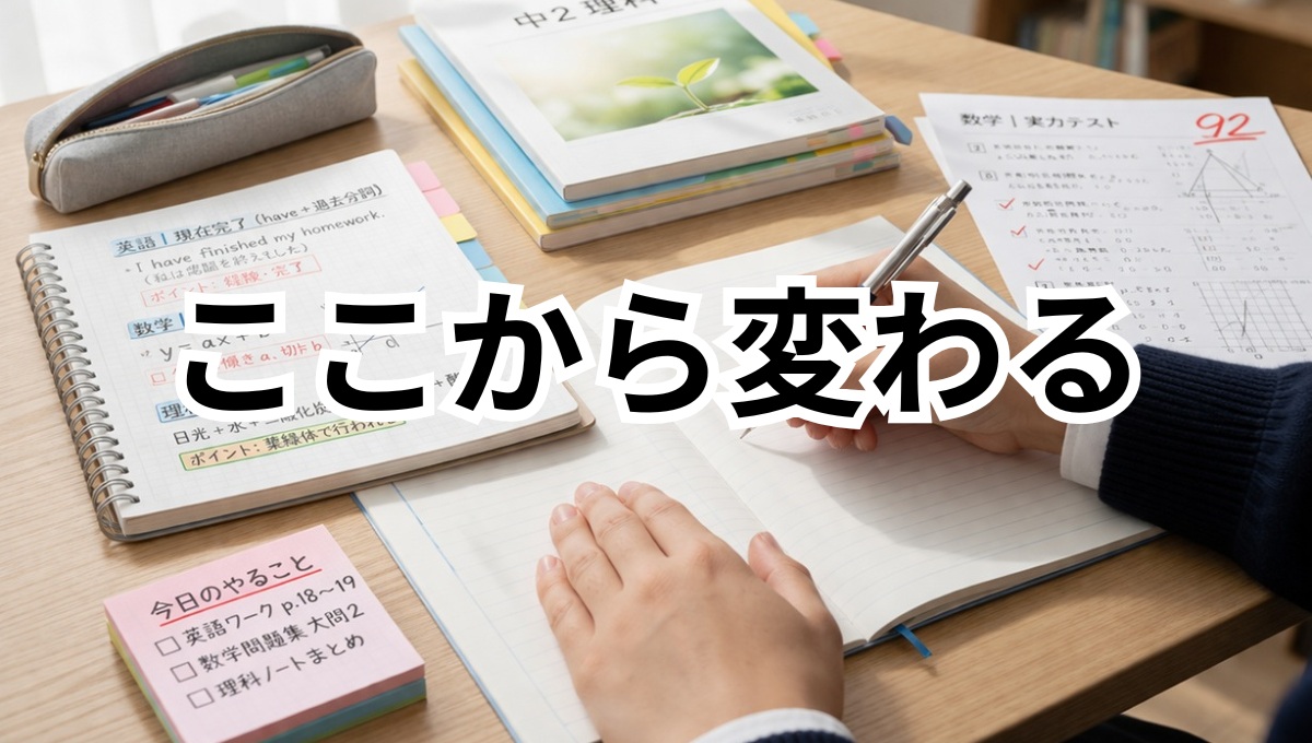中学生 勉強を整理して次の一歩を始める手元