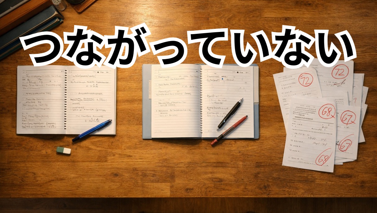 学習内容がつながっていない中学生の机の様子