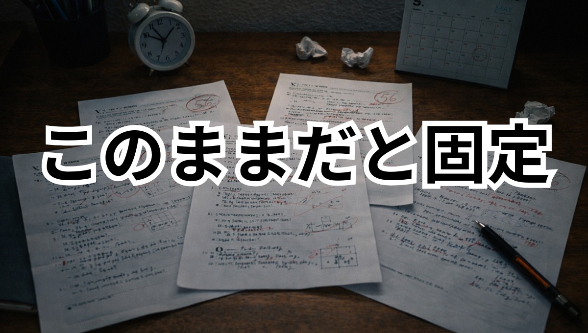 同じ点数のテストが続いている中学生の机