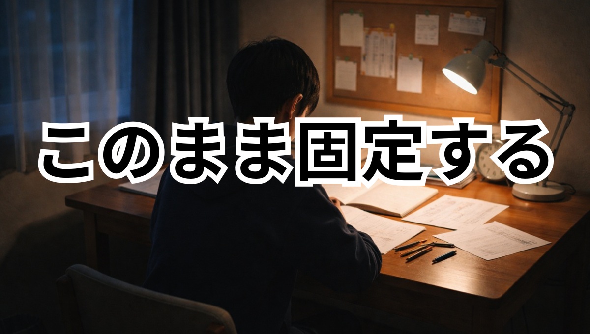 夜に一人で勉強している中学生の不安な状態