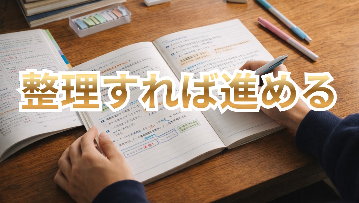勉強を整理して次に進む準備をしている手元