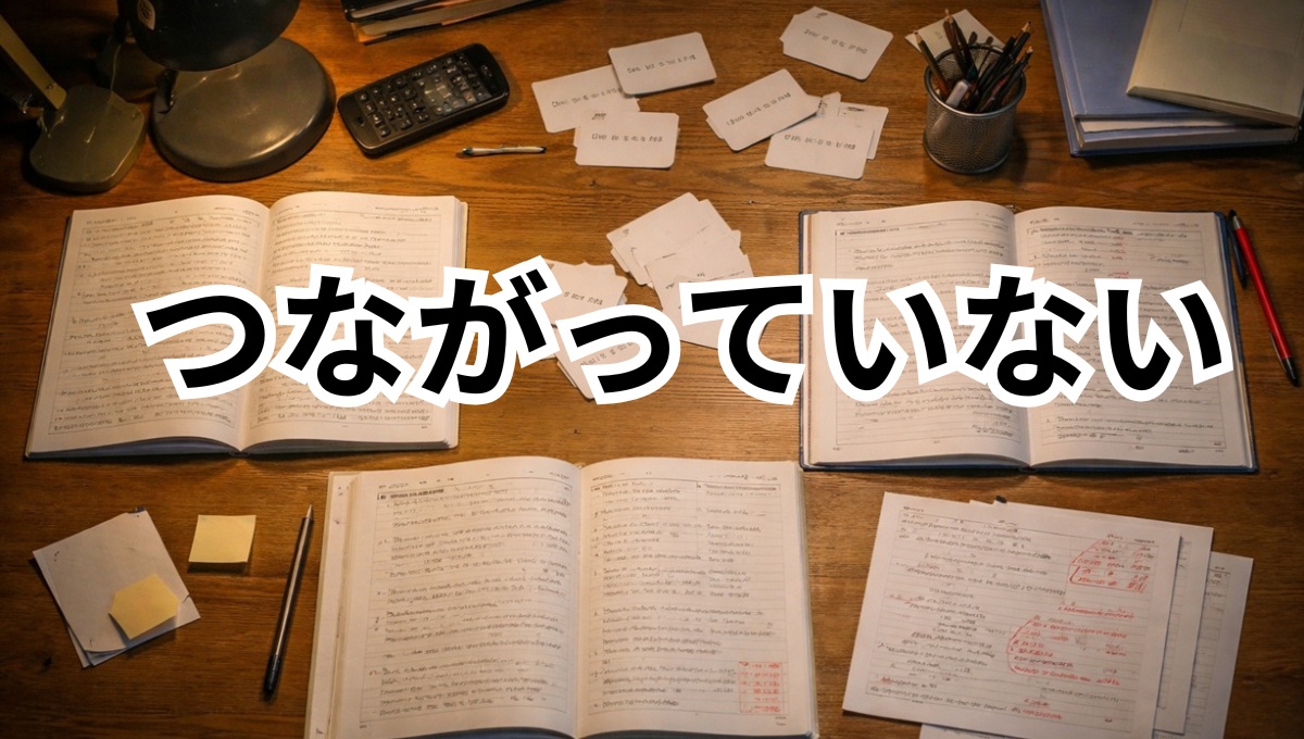 詰め込み勉強で知識がつながっていない机の状態