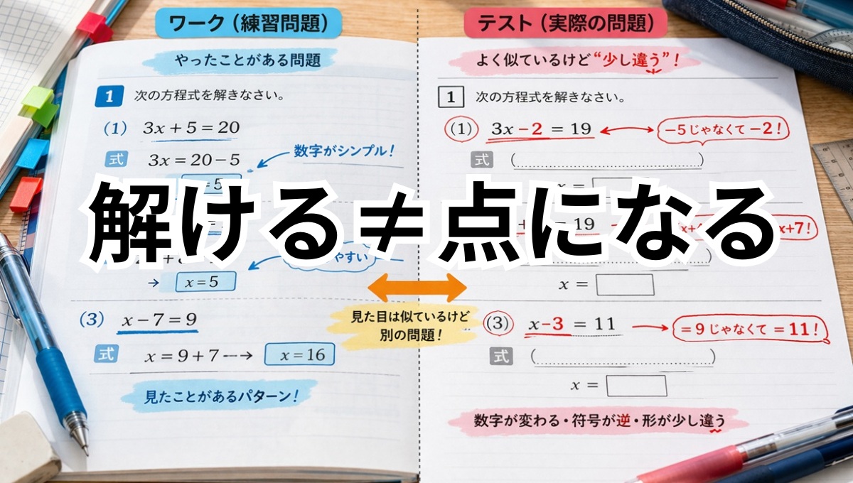 ワークとテスト問題の違いに戸惑う学習状態