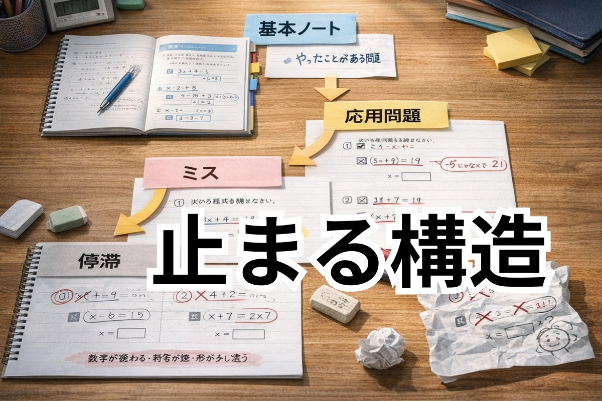 学習が積み上がらず停滞する構造イメージ
