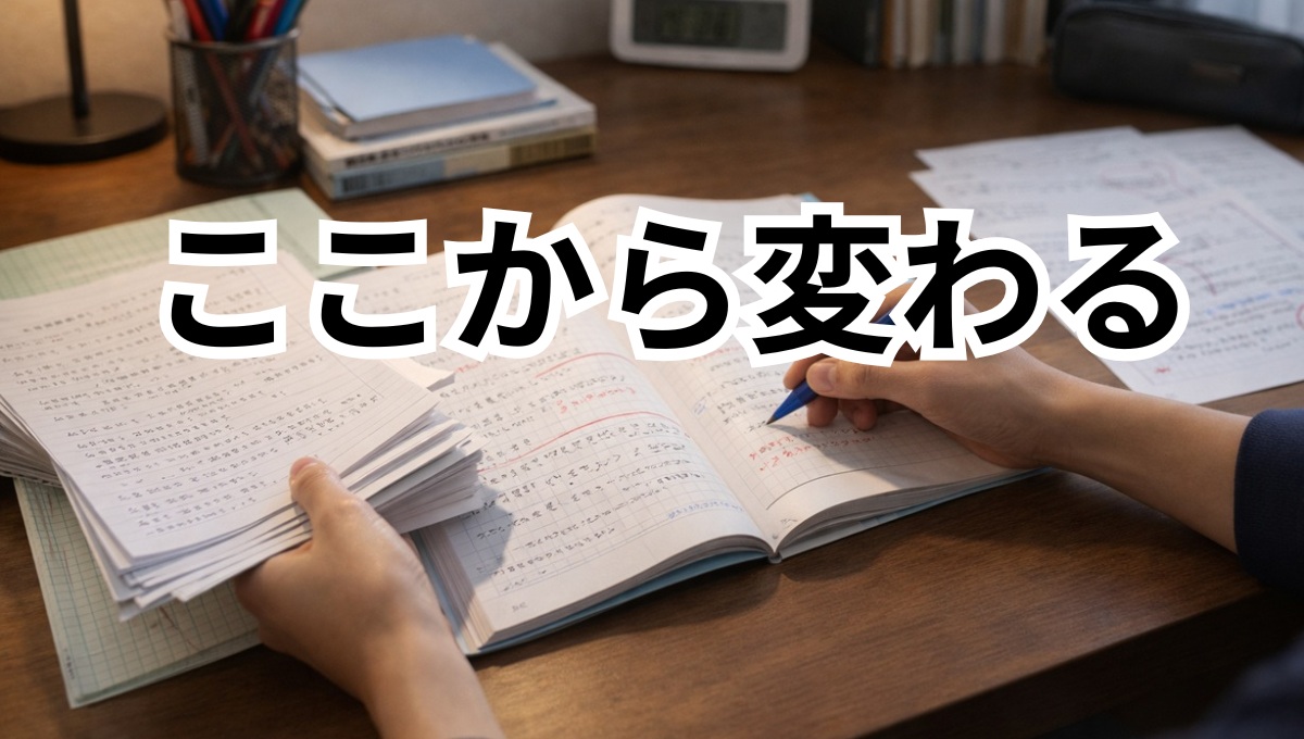 学習を整理して次の一歩を踏み出す中学生の手元