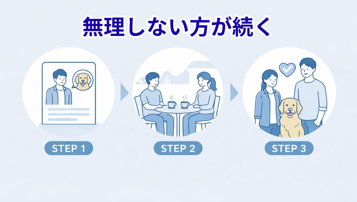 犬好き婚活で失敗しにくい3ステップ図