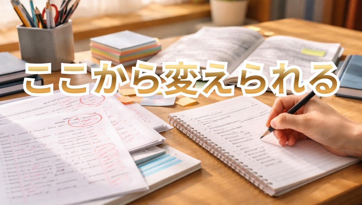 整理されたノートで次に進む準備ができた状態