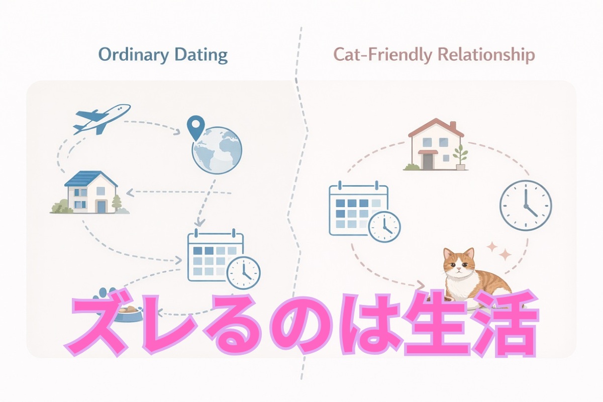 普通の婚活では猫との暮らしの価値観がズレやすいことを示す比較図