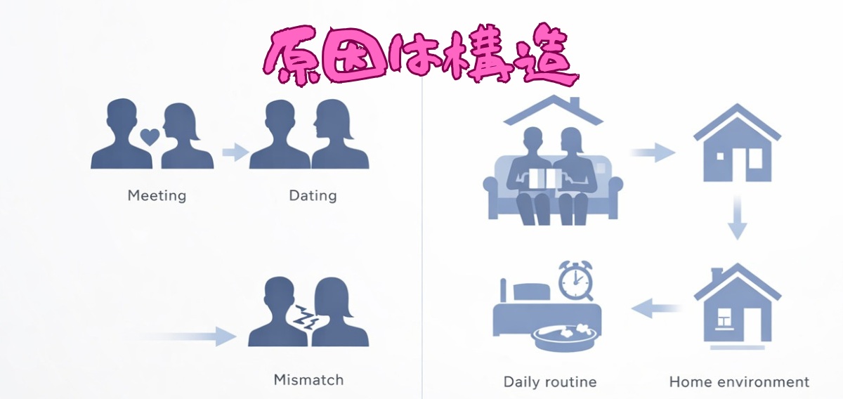 猫好き婚活でズレる原因を示した構造比較図