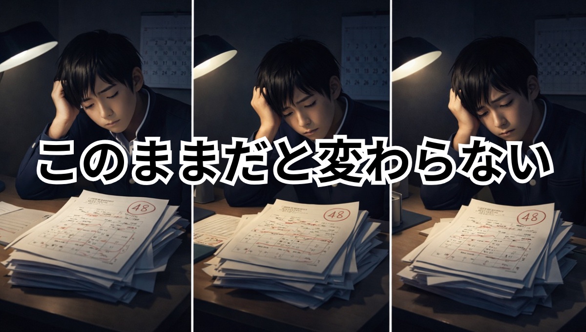同じ点数が続きやる気を失っていく中学生の未来イメージ