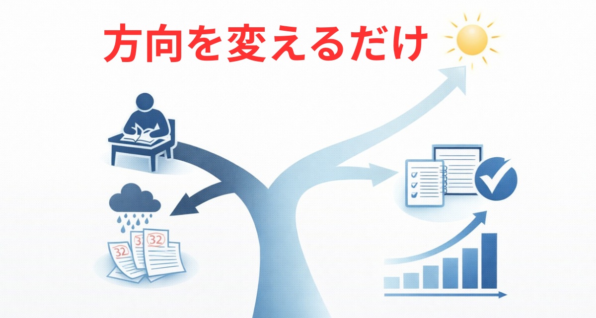 正しい学習方法に変えることで成績が伸びるイメージ図